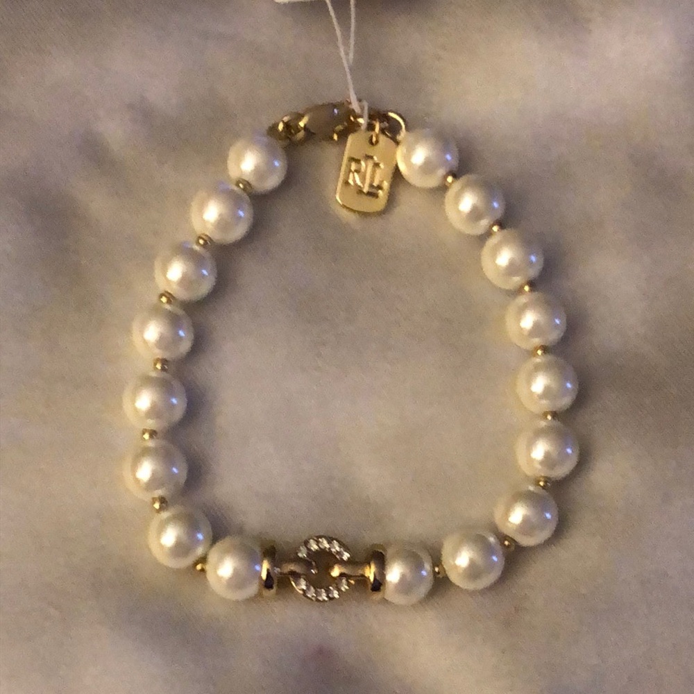 Ralph Lauren White Pearl Bracelet with Gold Accents